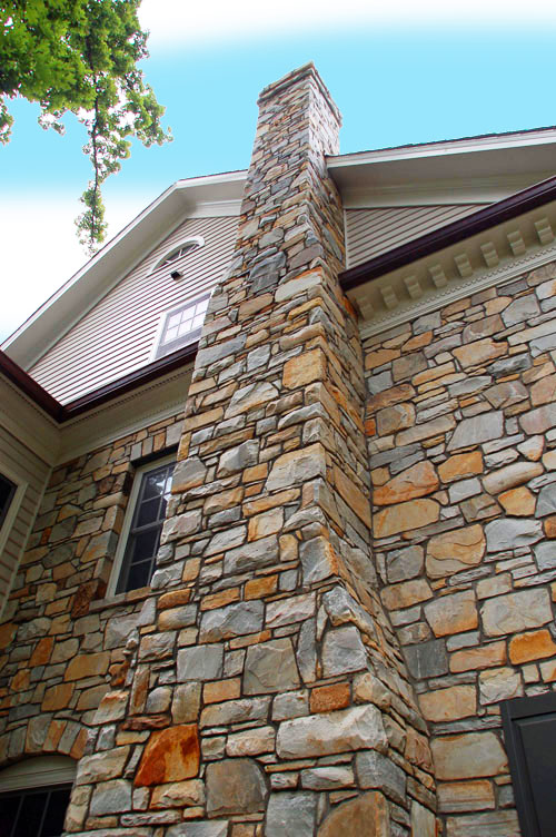 Chimney veneered in Bull Run® Stone